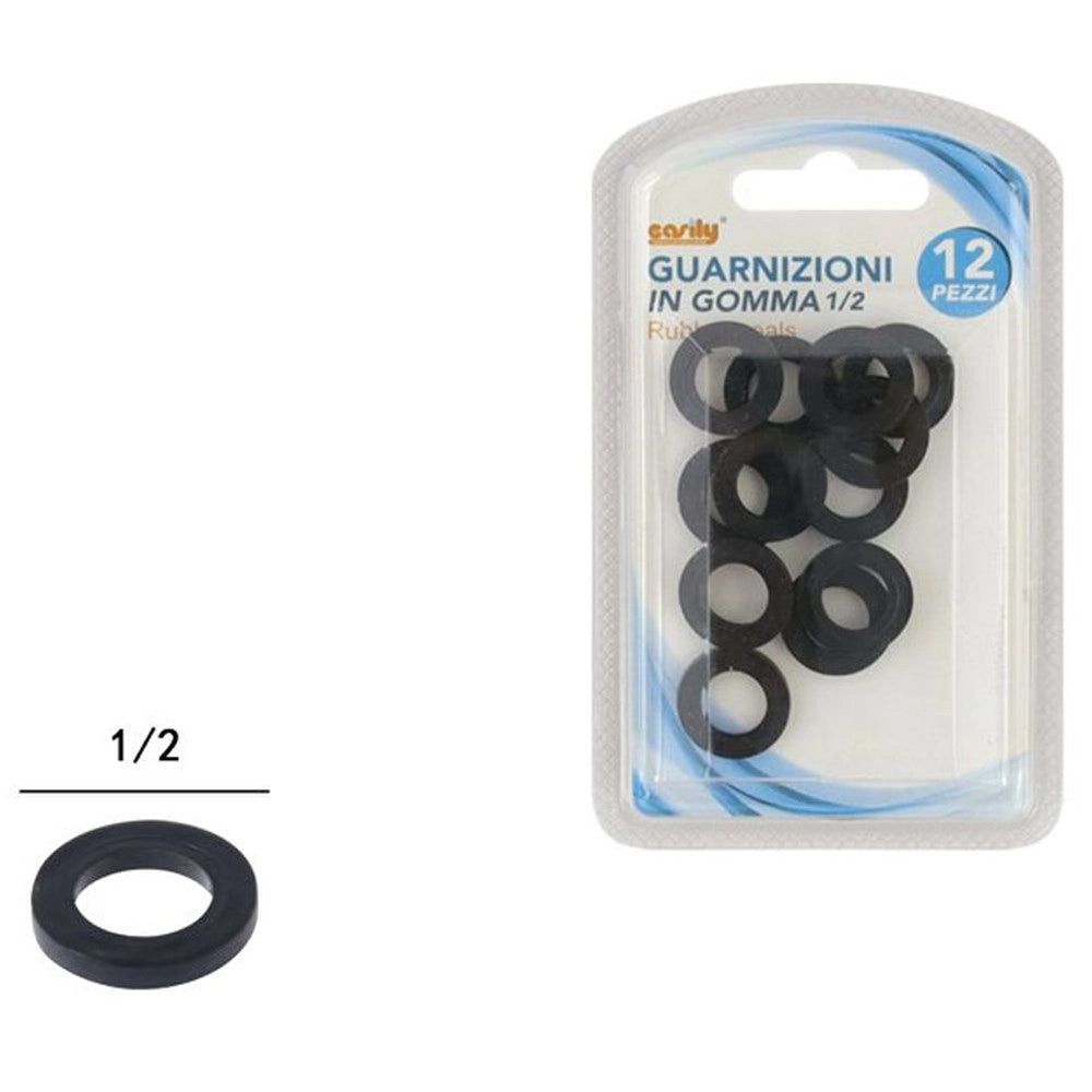 Trade Shop - Set 12 Pz Guarnizioni In Gomma Nera 1/2 O-ring Tubo Idraulica Acqua Bagno 59116 -