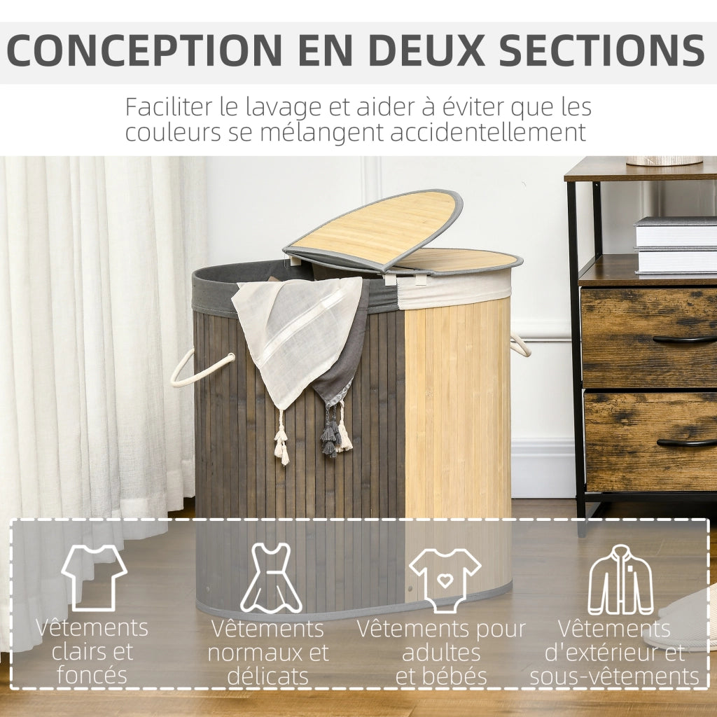 Cestino per bucato in bamb¨´ 100L ¨C zephmum ¨C grigio 62.5x37x60.5 cm