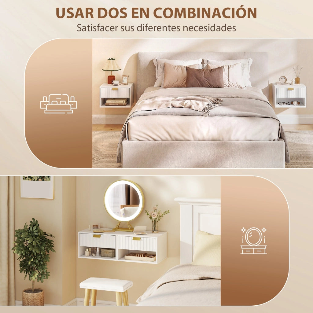 Comodino Moderno con Cassetto e Fronte Ondulato ¨C Zephmum ¨C 40x30x25 cm Bianco