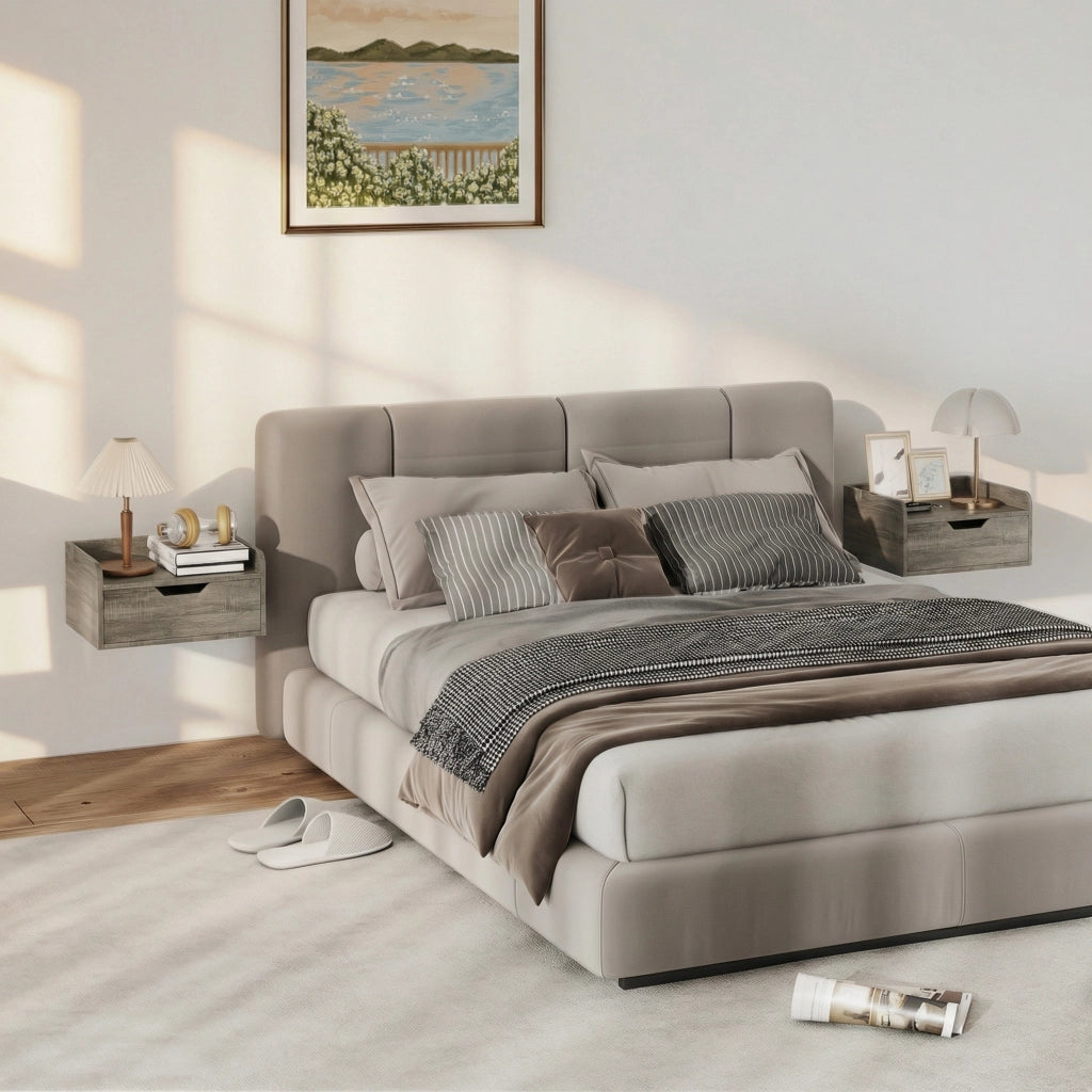 Set 2 comodini da parete con cassetto ¨C Xylo ¨C Grigio 40x30x19,5 cm