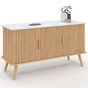 IDMarket - Credenza JULIETTE 110 cm, piano effetto marmo, 3 ante a doghe, doghe in legno color rovere