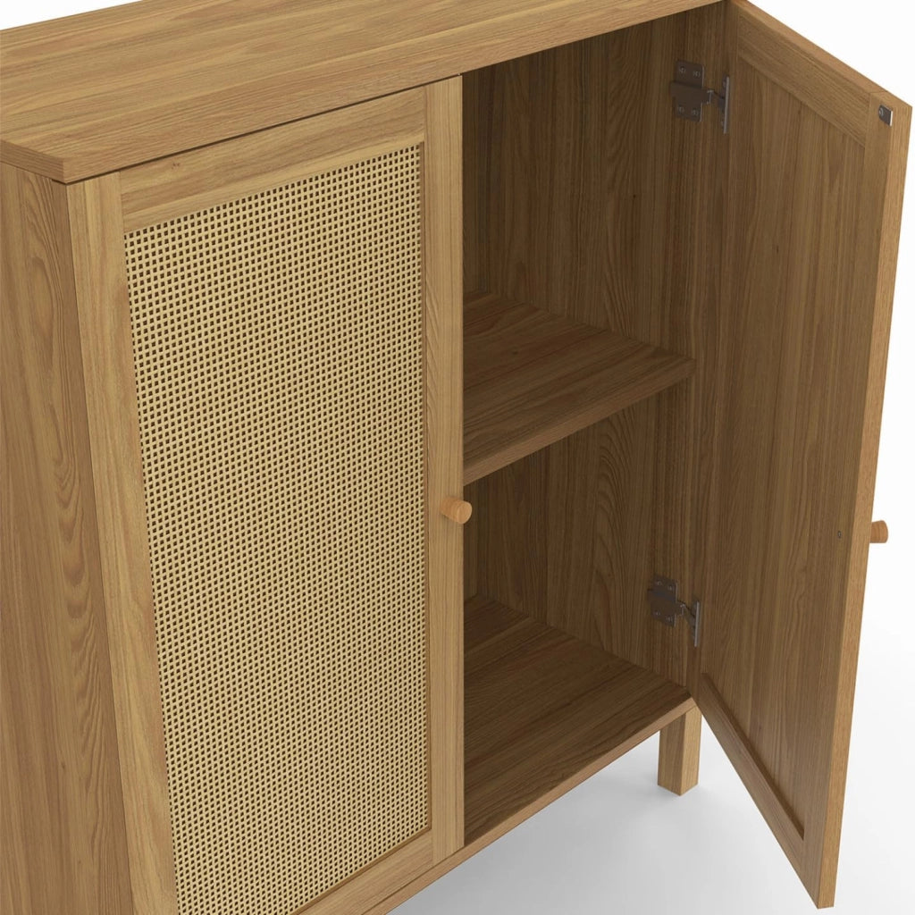 Credenza vintage a 2 ante HANAE, 70 cm, effetto canna naturale