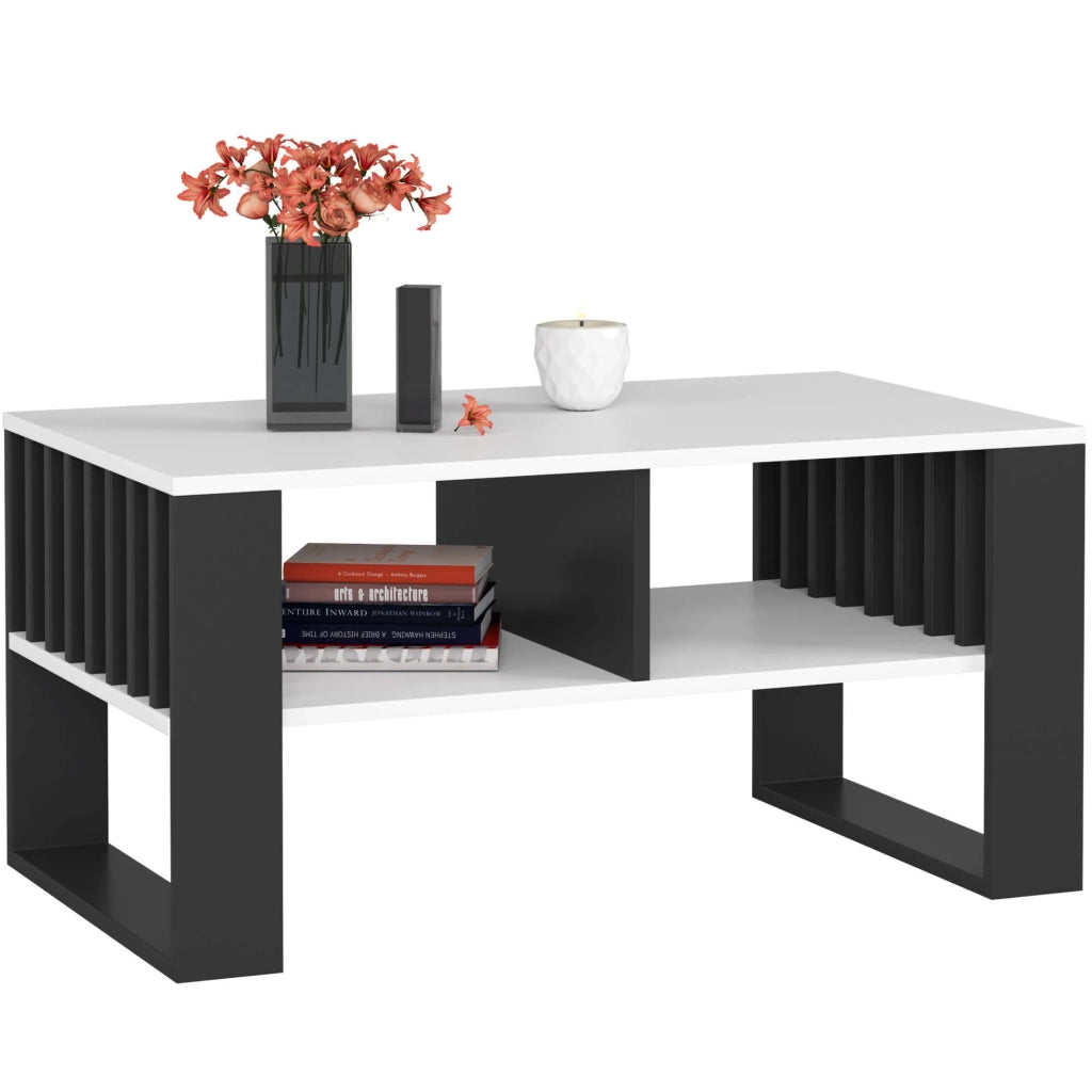 Tavolino da caffè AKORD ROCKFORD Bianco 92 cm gambe Nere 92x53x45 cm