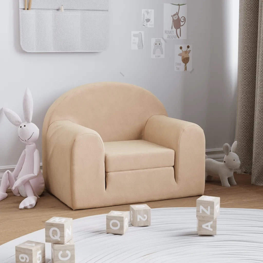 Divano letto | Sof¨¤ letto | Letto singolo per Bambini Crema in Morbido Peluche