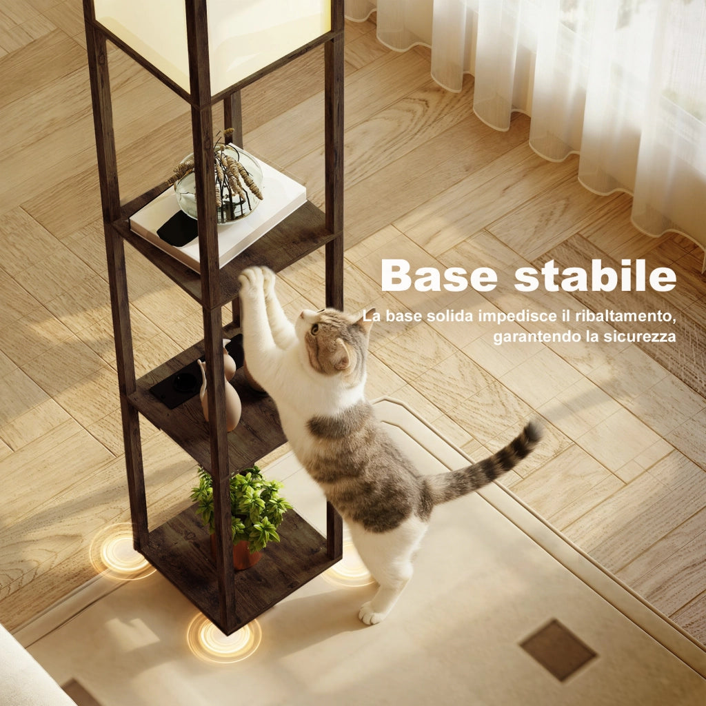Lampada da Terra con Ripiani ¨C Zephmum ¨C Marrone, Luce Regolabile, Interruttore a Pedale, Porte USB