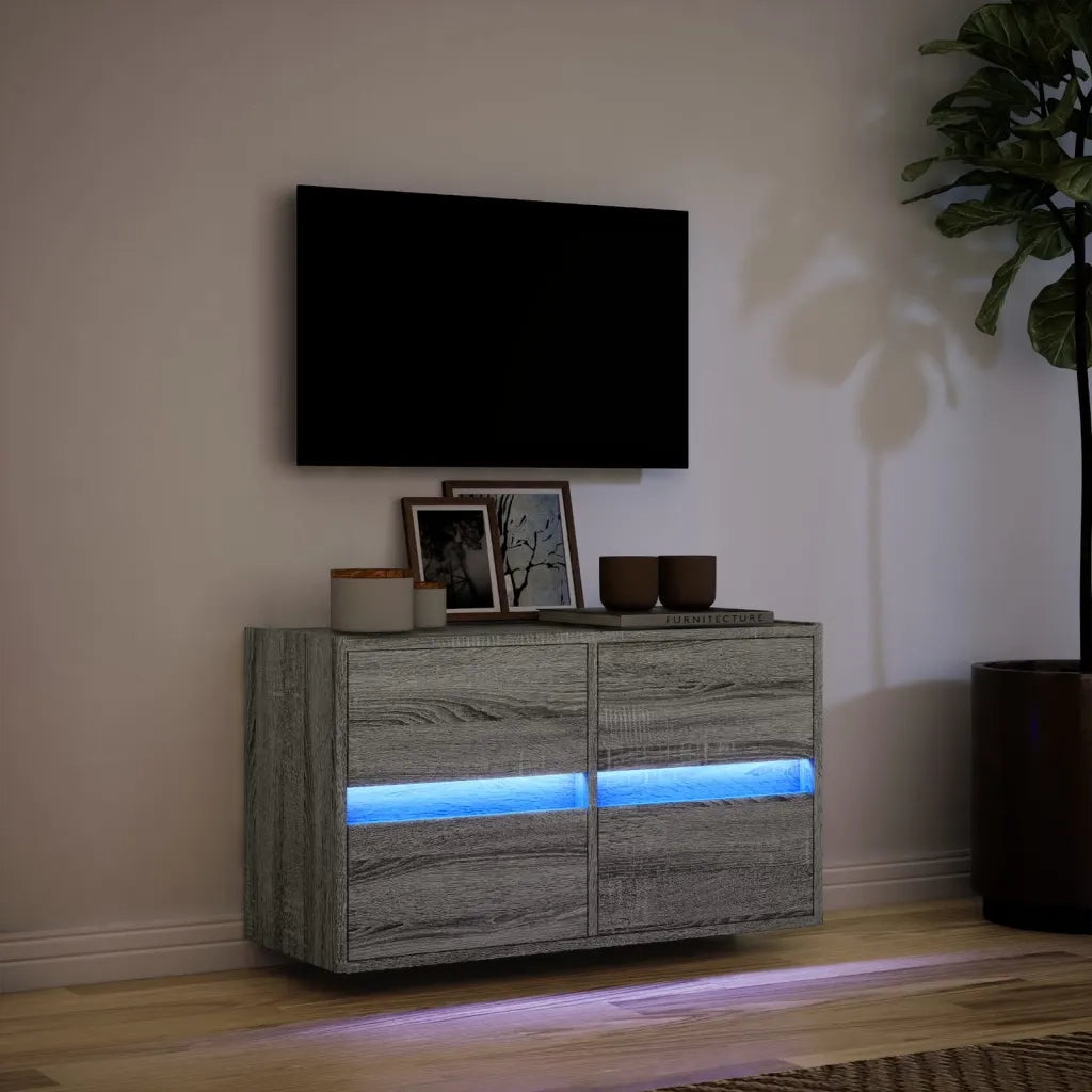 Mobile TV a Parete con Luci LED Grigio Sonoma 80x31x45 cm 852290