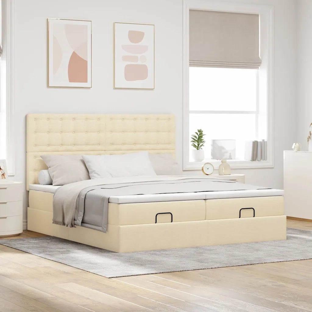 Struttura Letto Pouf con Materassi Crema 160x200 cm in Tessuto 3314581