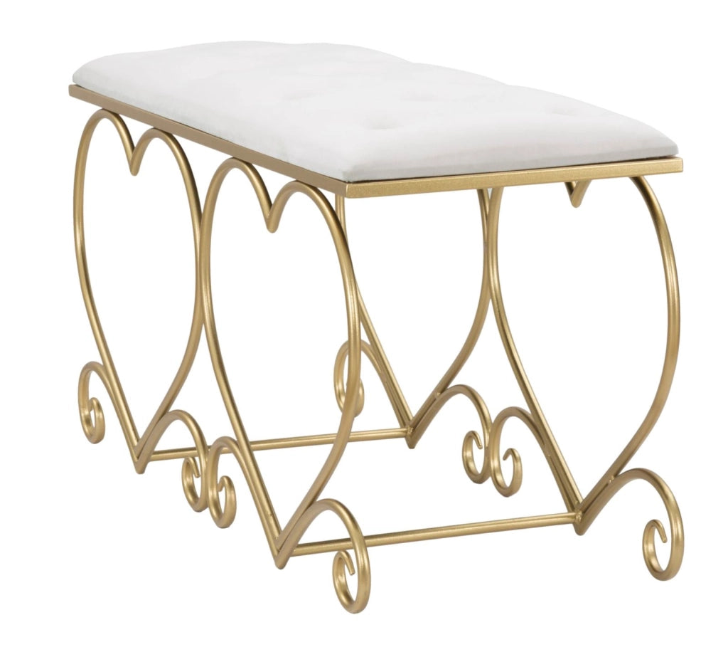 Panca Heart Crema 105x37,5x51,5 cm in Ferro e MDF e Spugna e Poliestere Oro e Rosa