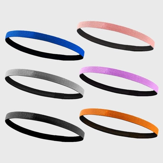 Set di 6 fasciature per la testa per allenamento, fasciature elastiche per la testa per donne e uomini, fasciature antiscivolo per donne e uomini, per esercizi, yoga, calcio, jogging - Nero Blu Grigio Rosa Viola Arancione