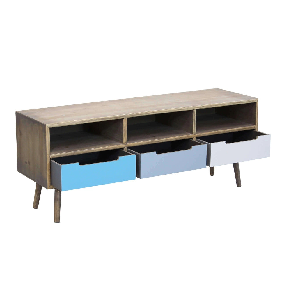 PORTA TV TIBURG IN MDF E PINO CON CASSETTI COLORATI 120 X 35,5 X H29,5 CM