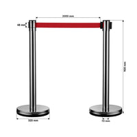 Colonnine tendinastro 320 x 70 x 900 mm, Set 2 paletti delimitatori in acciaio inox con nastro rosso