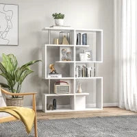 Scaffale Libreria ad S 5 Ripiani Design Moderno Soggiorno, Ufficio, Salotto, Legno, Bianco, 120 x 28.6 x 160 cm