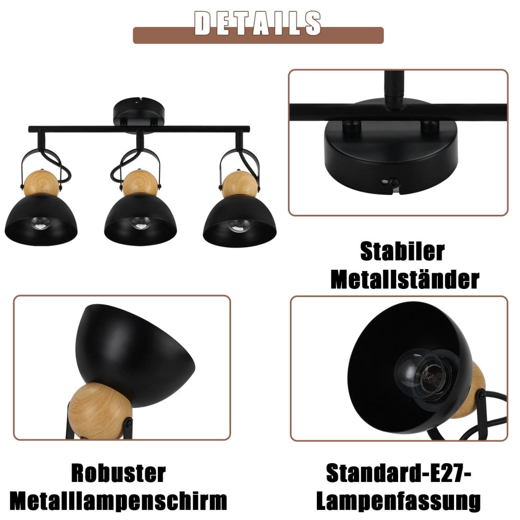 ZMH Faretto da soffitto a 3 luci orientabile a 350° Vintage Plafoniera Soggiorno