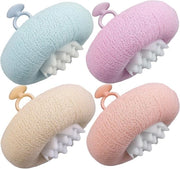 Set da bagno 4 pezzi, aggiornato: pallone da bagno zinnia 2 in 1, spugna da bagno morbida, spazzola da bagno, pallone da bagno con anello per il polso, spugna esfoliante da bagno (rosa + blu-verde + beige + viola)