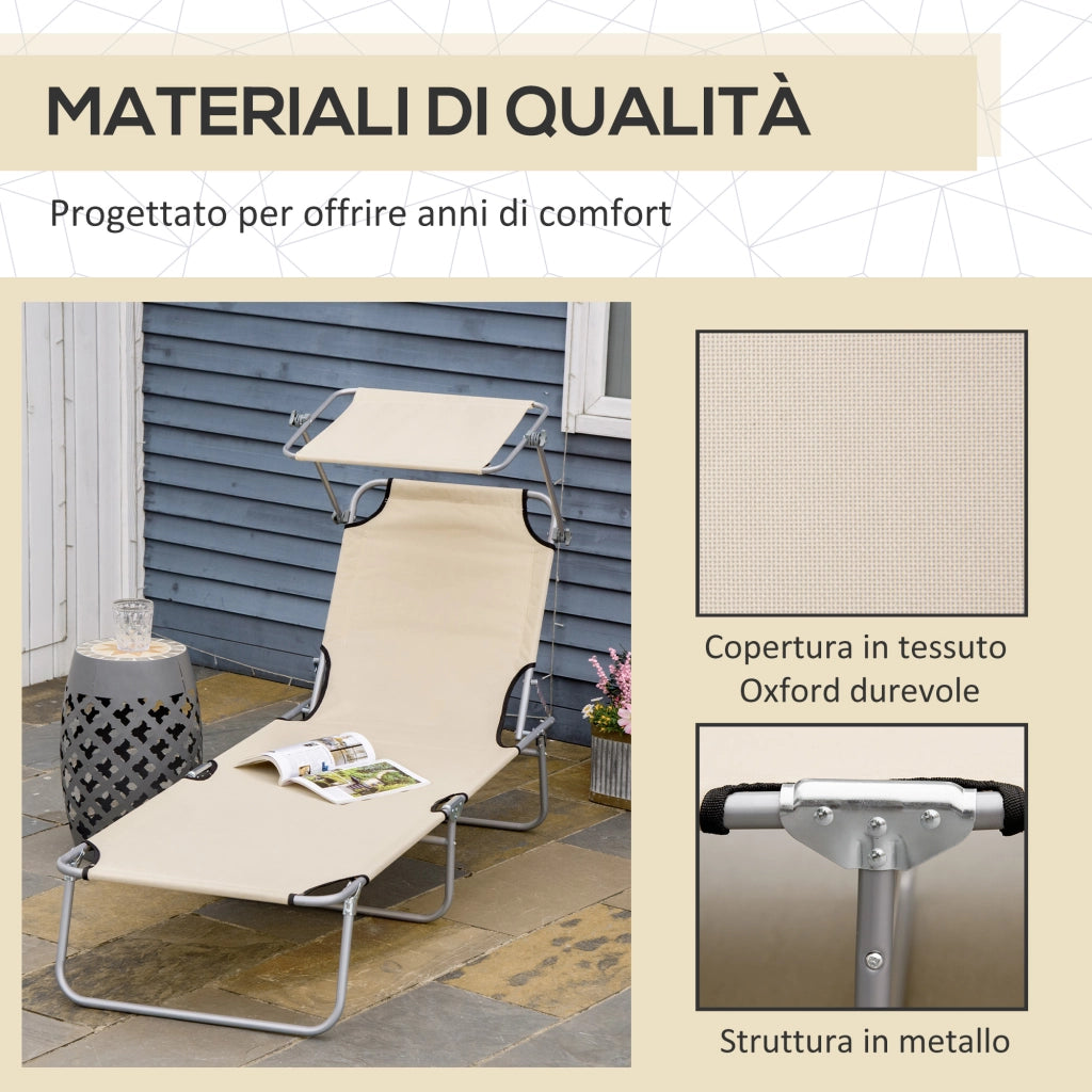 Sdraio Pieghevole da Giardino con Tettuccio e Schienale Regolabile ¨C Zephmum ¨C Beige