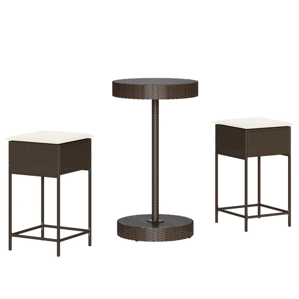 Set Bar da Giardino 3 pz | Set Salotto da Giardino con Cuscini in Polyrattan Marrone