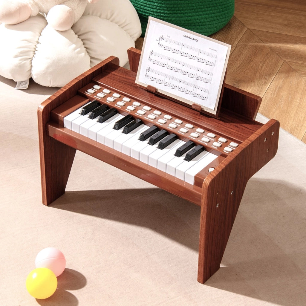 Mini tastiera digitale giocattolo con velocit¨¤ e volume regolabili, Mini tastiera pianoforte per bambini a 25 tasti Marrone