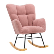 Sedia a Dondolo con Schienale Alto Ergonomico e Braccioli Imbottiti; in Tessuto Teddy Rosa; 80 x 70 x 95 cm