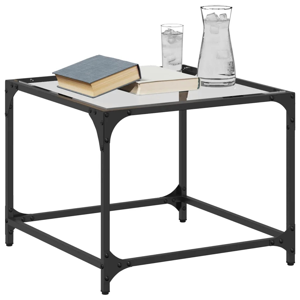 vidaXL Tavolini con Piano in Vetro Trasparente 2 pz 50x50x40cm Acciaio