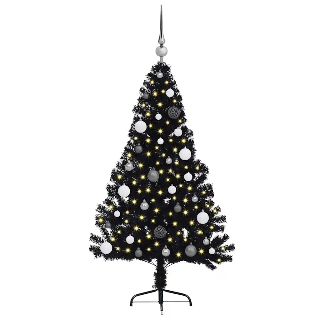 Albero di Natale artificiale con luci integrate Nero 150 cm PVC
