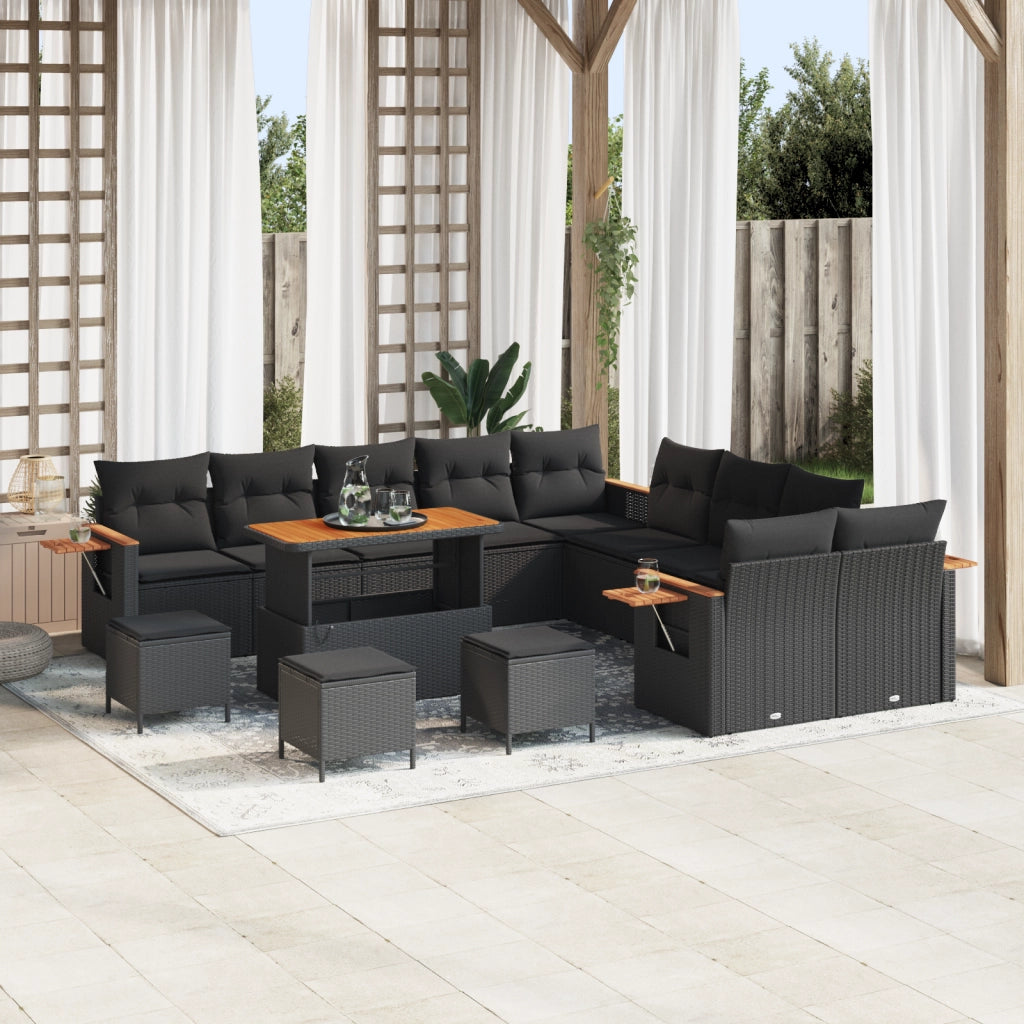 Set di divani da giardino  da 14 pezzi con cuscini Nero Polyrattan Acacia