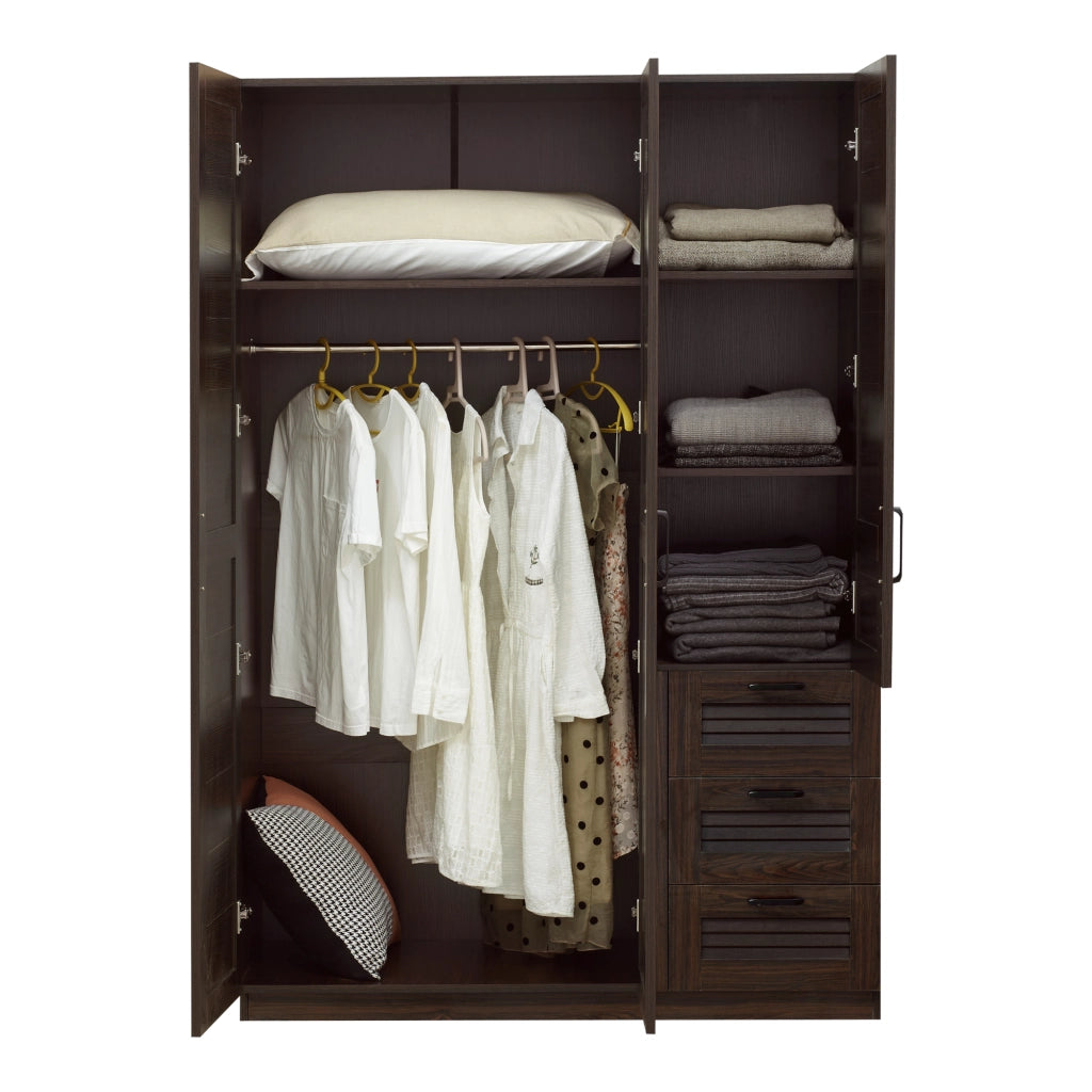 Armadio Guardaroba Finning con Ante a Persiana e Cassettiera 176 x 120 x 52 cm Effetto Noce Scuro [en.casa]
