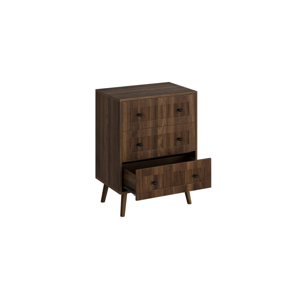 Cassettiera a 3 cassetti con finitura effetto noce, mobile contenitore moderno in MDF con gambe in legno massello