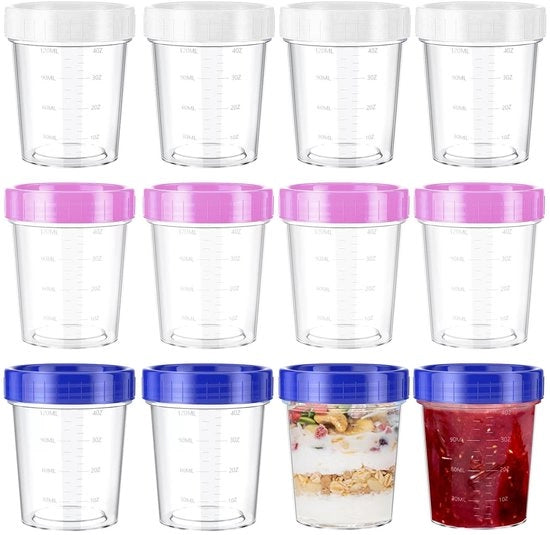 Contenitori alimentari con chiusura, 12 pezzi, con distribuzione di misura, piccoli contenitori di plastica riutilizzabili con coperchio per salse, insalate, yogurt