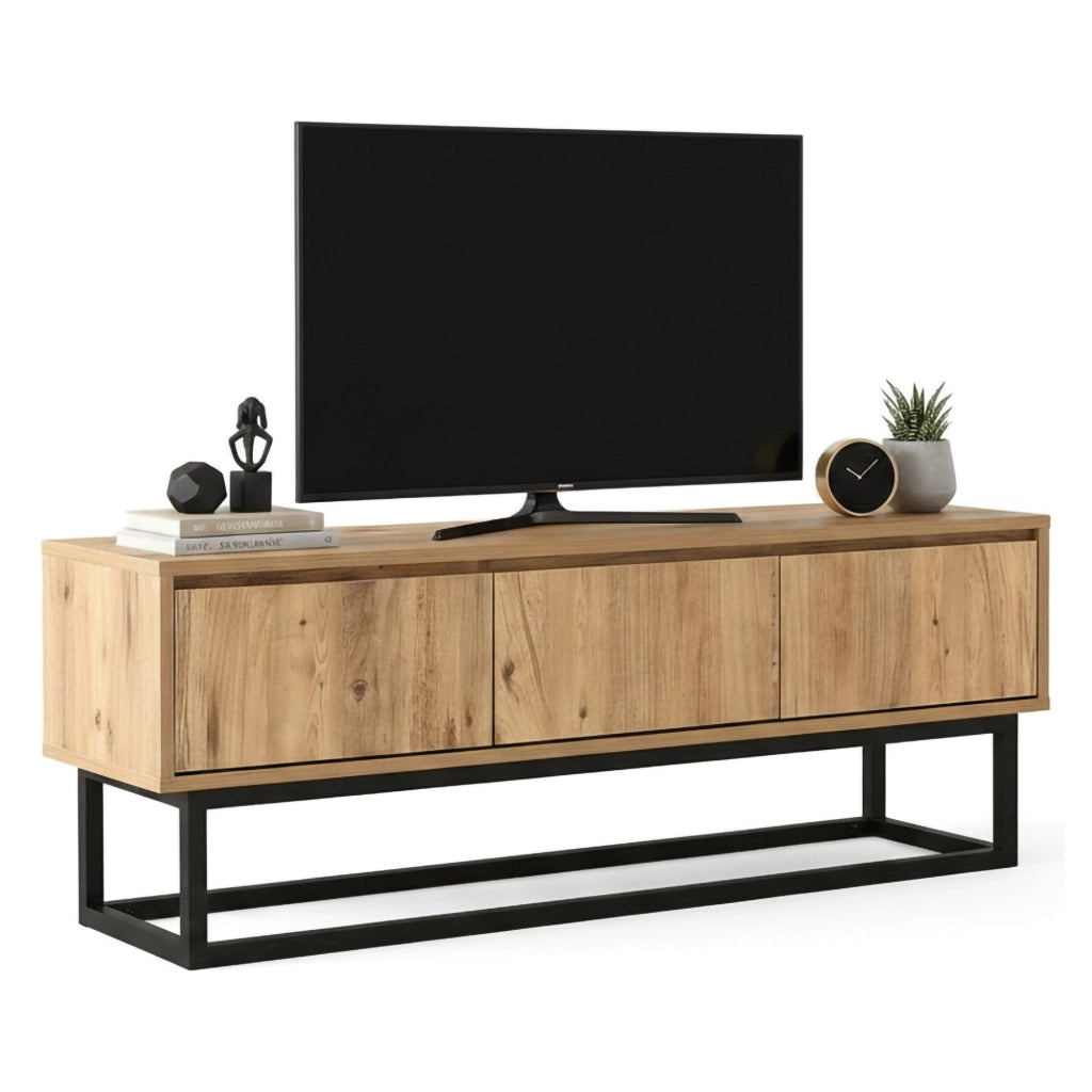 Mobile porta TV Ignazia, Credenza da soggiorno, Armadio basso per TV, Base parete attrezzata, 140x40h50 cm, Quercia e Nero
