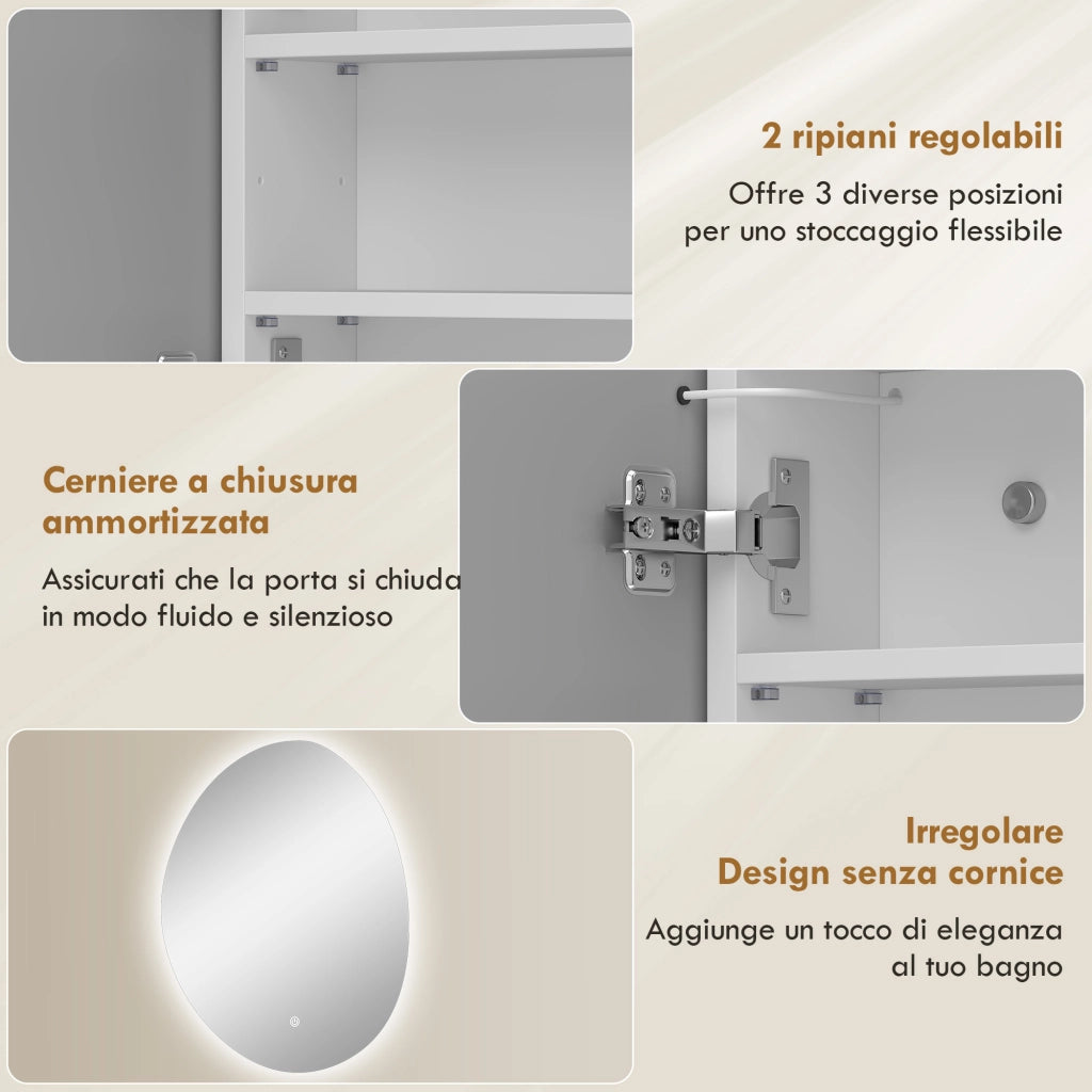 Mobile Bagno LED con Specchio Antiappannante ¨C Zephmum ¨C Bianco 60x30x