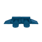 Divano da gioco per bambini trasformabile tessuto suede e schiuma ad alta elasticit¨¤, Poltrona modulare a 10 pezzi Blu