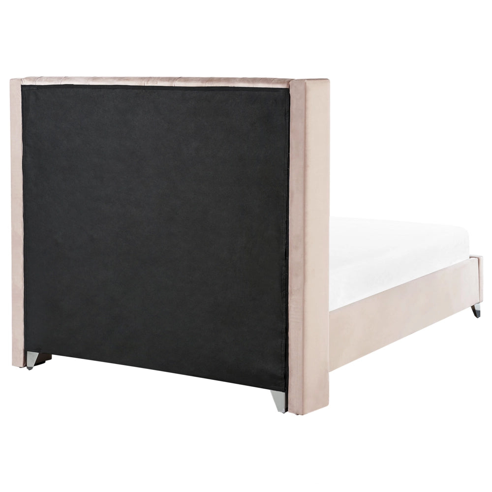 Letto a doghe velluto rosa imbottito trapuntato poggiatesta 160 x 200 cm stile glamour elegante