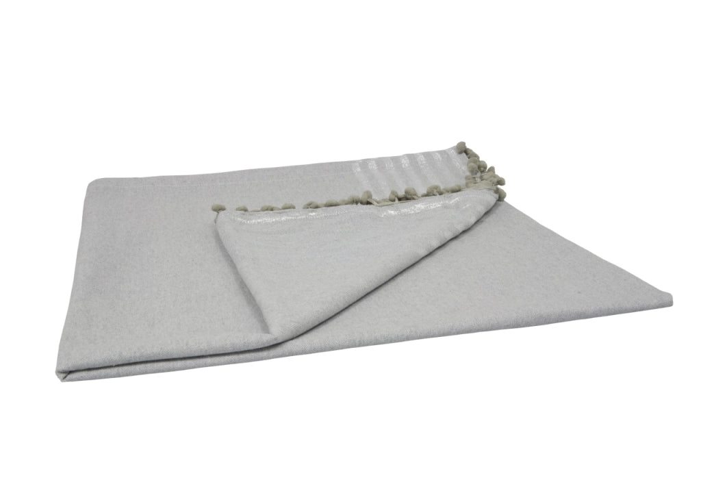 Telo Mare Fouta Spiaggia 100% Cotone Modello Lurex Con Pon Pon - Telo Mare - Grigio