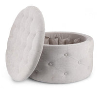 Pouf Contenitore Porta Scarpe Ø 70x40 cm Ernestine in Tessuto Grigio Chiaro