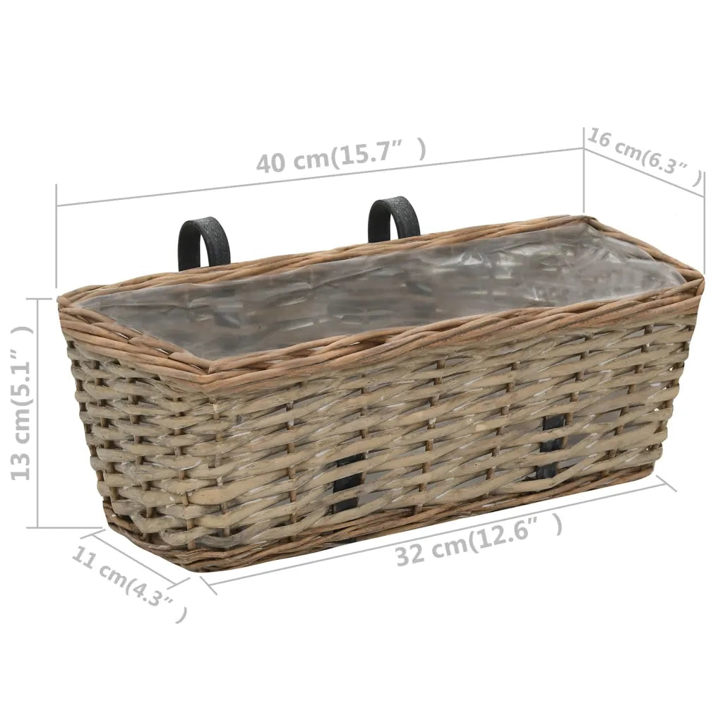 2 pz Fioriere | Cassetta per fiori | Vaso da Balcone in Vimini con Rivestimento in PE 40 cm