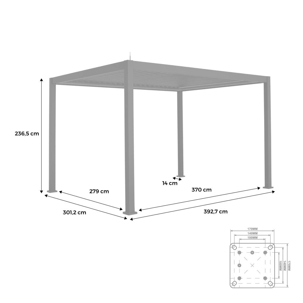 Pergola elettrica 3x4m in alluminio con illuminazione a led, antracite