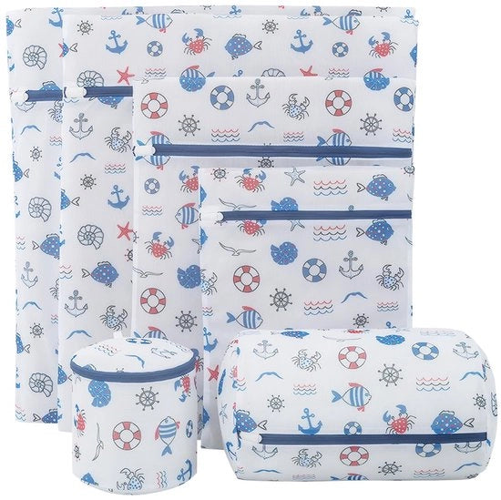 Set di 6 accessori per lavatrice, blu. Lavatrice per bambini, chiusura a righello, lavaggio di biancheria, abbigliamento, calze e giocattoli.