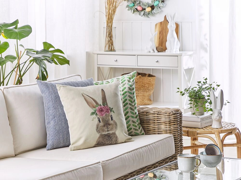 Set di 2 cuscini decorativi grigio tortora cotone di animale quadrato 45 x 45 cm con inserto decorazioni pasquali cuscini