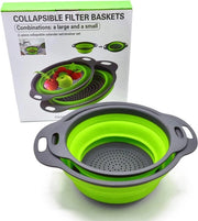 Set di 2 setole in silicone Filtro spazievend per cucina Filtro pieghevole per lavaggio frutta e verdura, 2 misure, con scatola di vernice