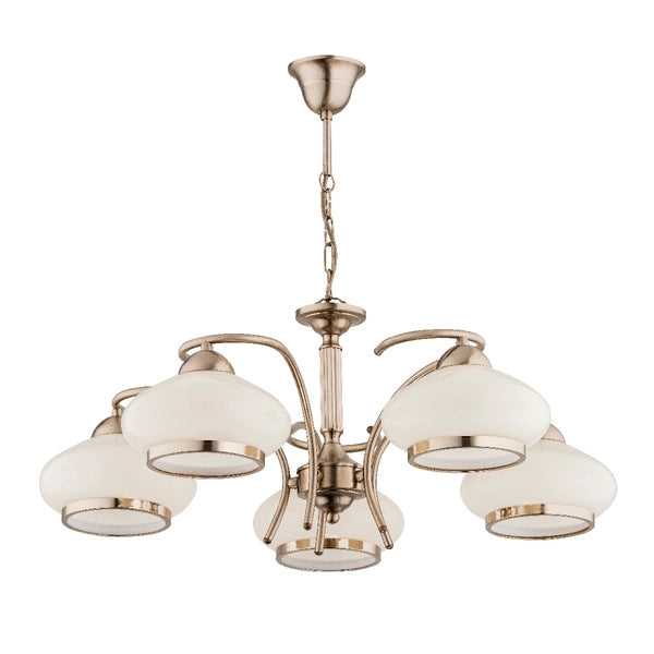 Lampadario classico LANIA 5 luci E27 oro/ecru Alfa Ø59cm