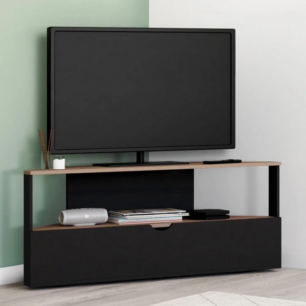 IDMarket - Mobile TV angolare ELI 100 cm in legno effetto faggio e nero