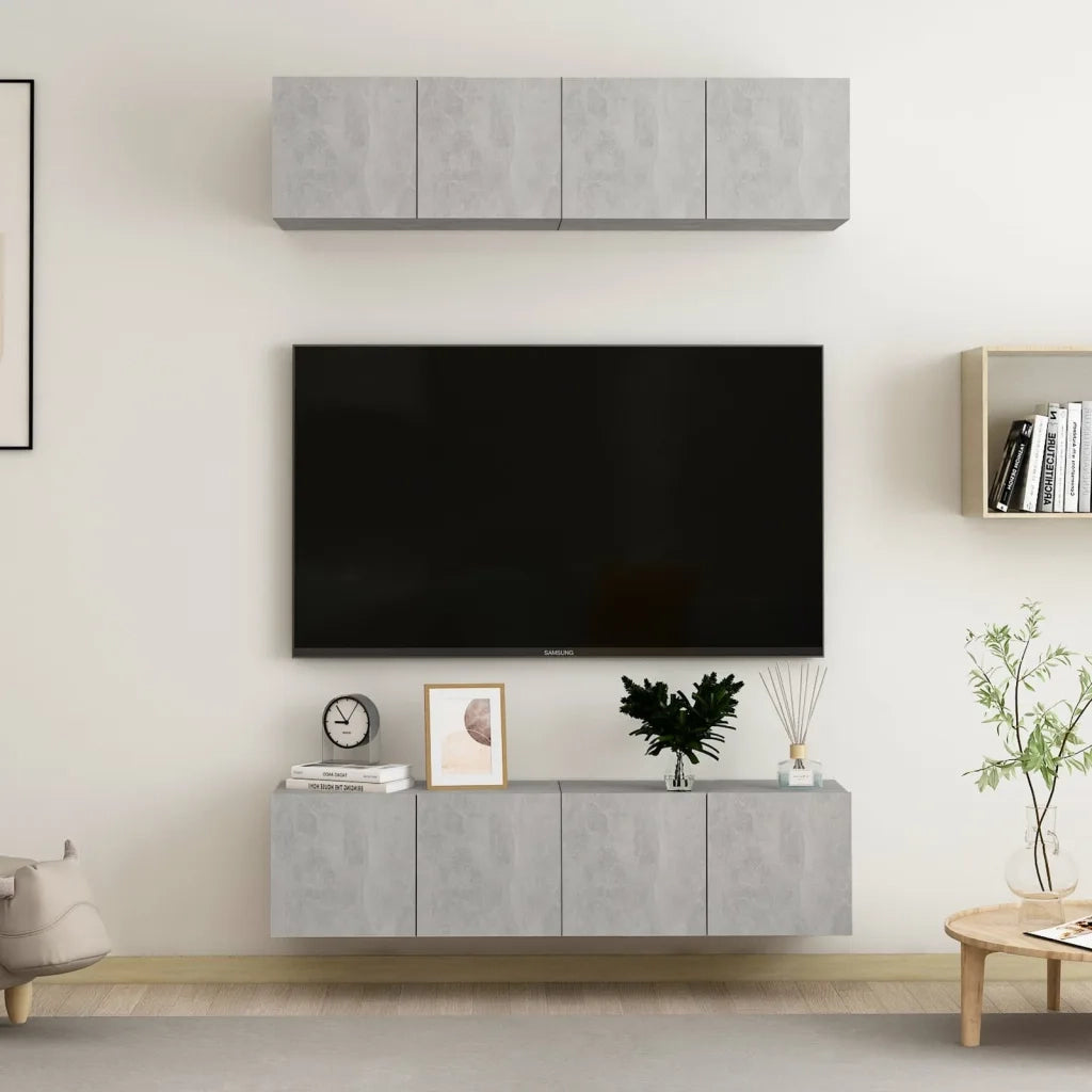 Mobili TV 4 pz-Credenza per TV Grigio Cemento 60x30x30 cm in Legno Multistrato