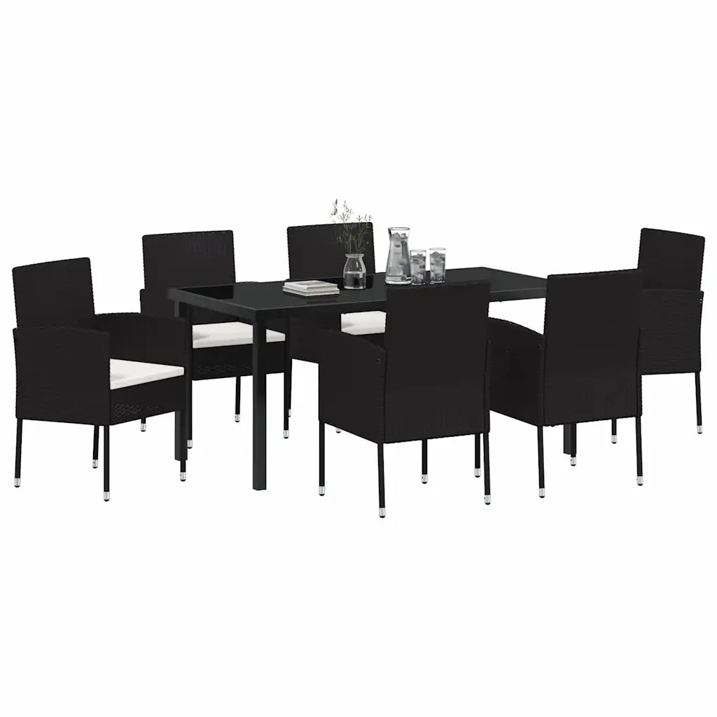Set da Pranzo per Giardino con cuscino 7 pcs Nero polyrattan