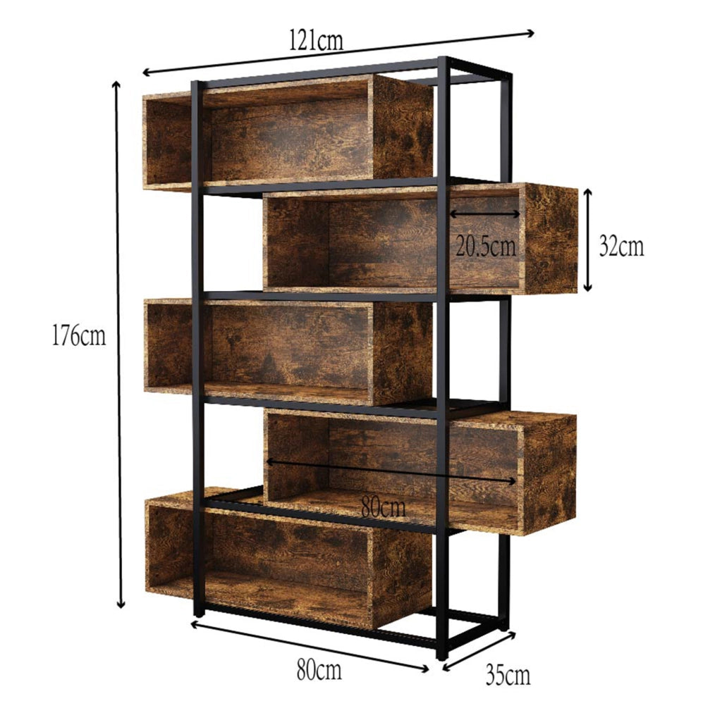 Libreria a 5 ripiani in MDF, colore nero e marrone