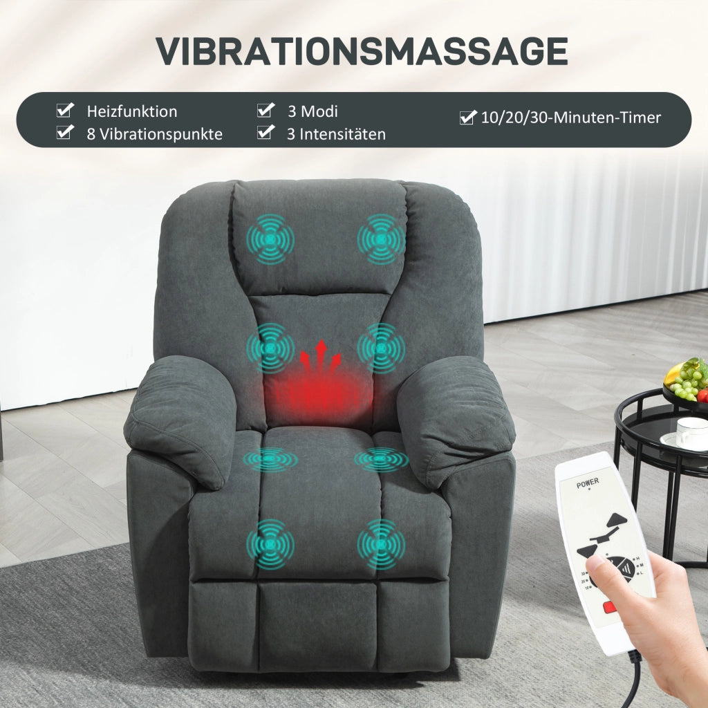 POLTRONA Relax elettrica reclinabile 135° con massaggio e calore Grigio scuro