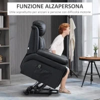 Poltrona Reclinabile Alzapersona Elettrica con Imbottitura Spessa e Telecomando, 96x93x105 cm, Nero