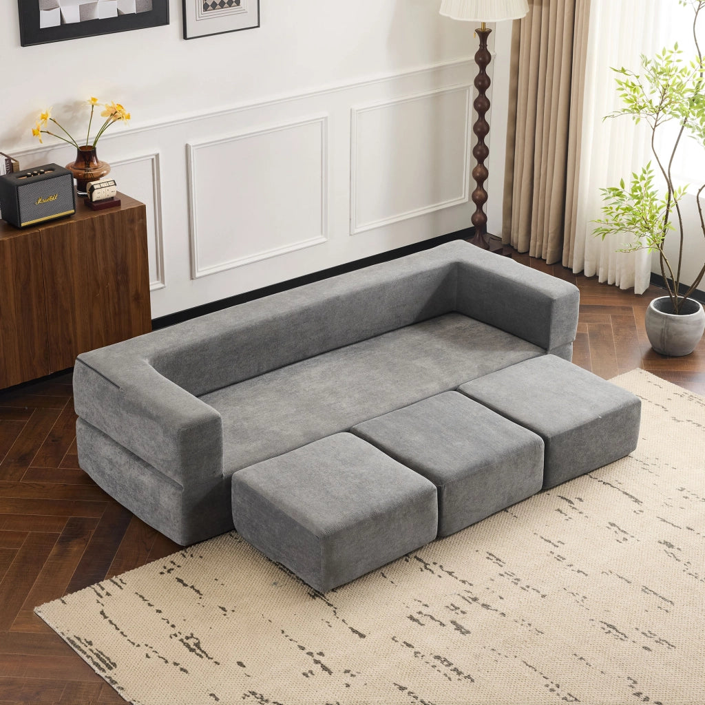 Divano Letto Chenille 3 Posti con Poggiapiedi ¨C Xylo ¨C Grigio