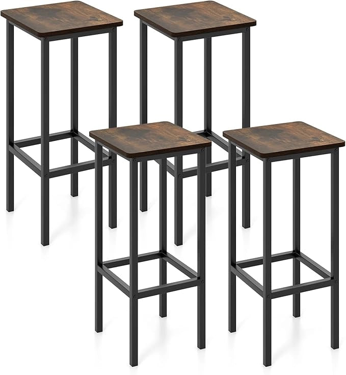 Set di 4 Sgabelli da Bar, Sgabello da Bar con Gambe in Metallo e Poggiapiedi, Sgabello senza Schienale per Cucina, Sala da Pranzo e Bar, 30 x 30 x 65 cm