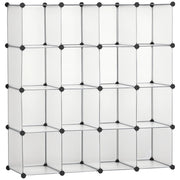Mobile Scarpiera Modulare Salvaspazio, 16 Cubi 30x30x30 cm in Acciaio e PP, 125x32x125 cm, Trasparente