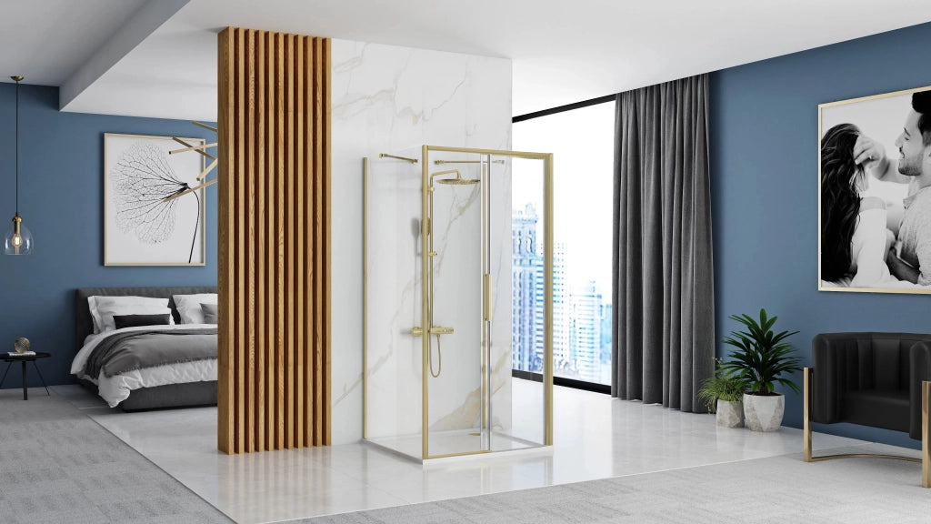 Cabina Doccia A Parete Rea Rapid Slide Brush Gold 130x80